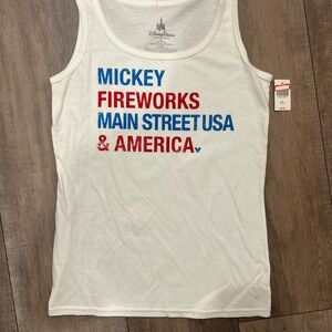 Disney Parks White Tank Top with Red and Blue Text NWT Size Small